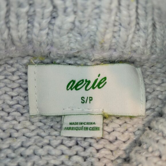 Aerie Oh Snow Soft Mock Neck Sweater Grey Yellow Colorblock Size Small Pullover - Picture 2 of 6
